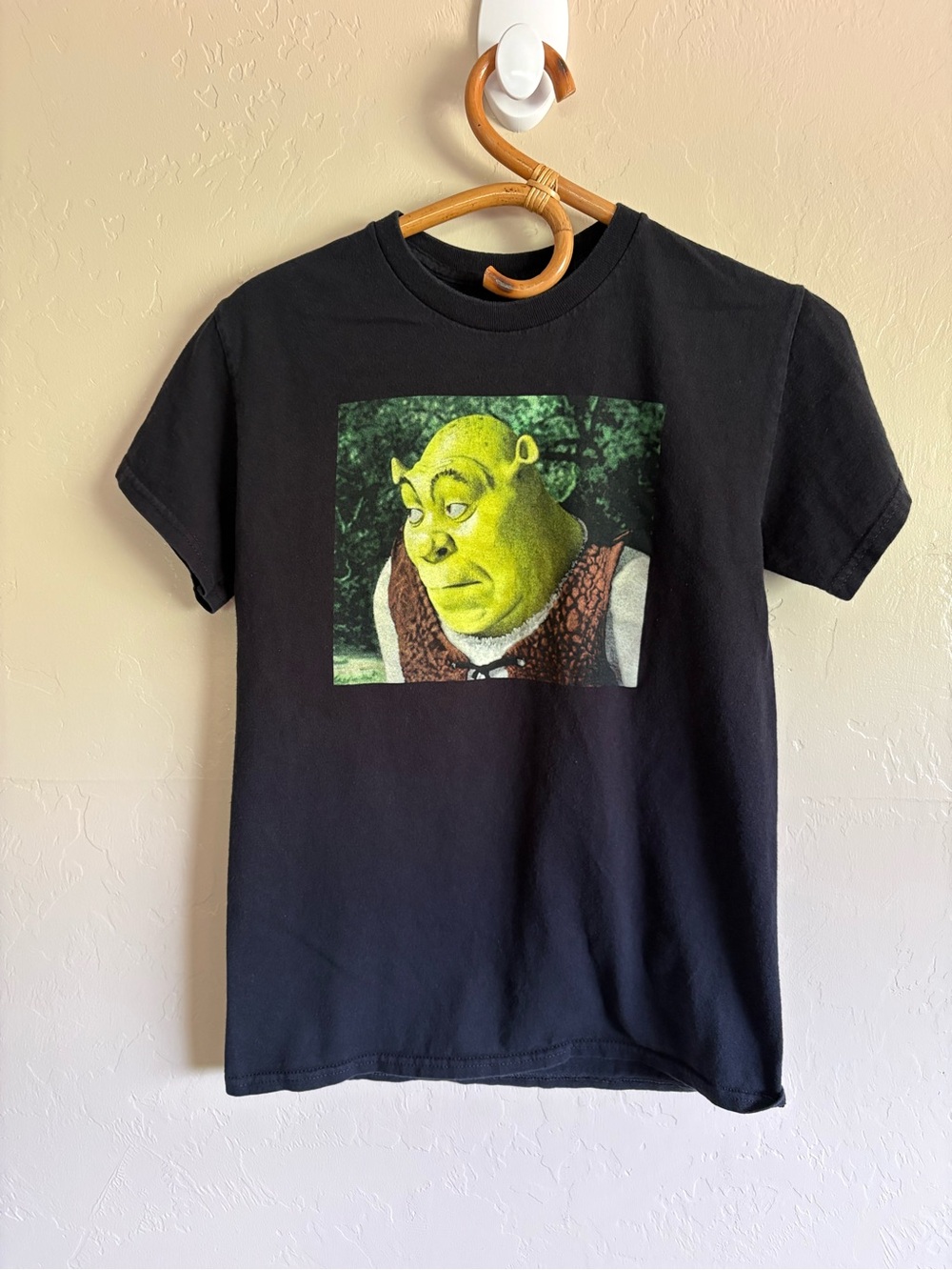 Shrek Funny Meme Face Short Sleeve Black 100% Cotton Black T-Shirt Size Small